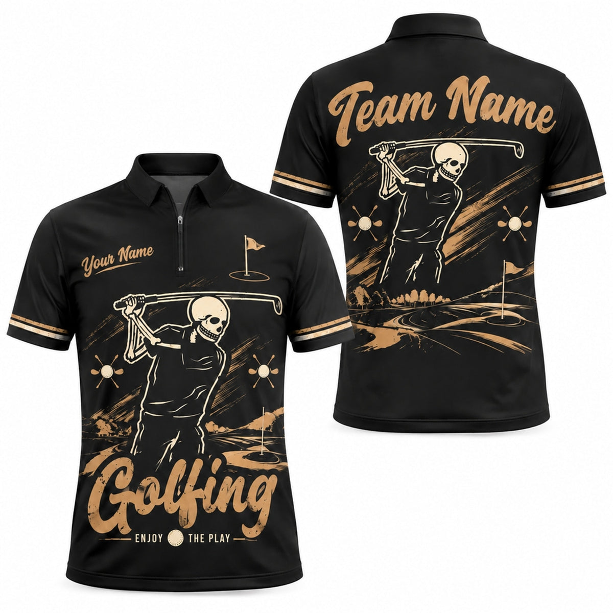 Skull Golfer Swing Sport Personalized Golf Polo Shirt Jersey Zip 1 4 Collar