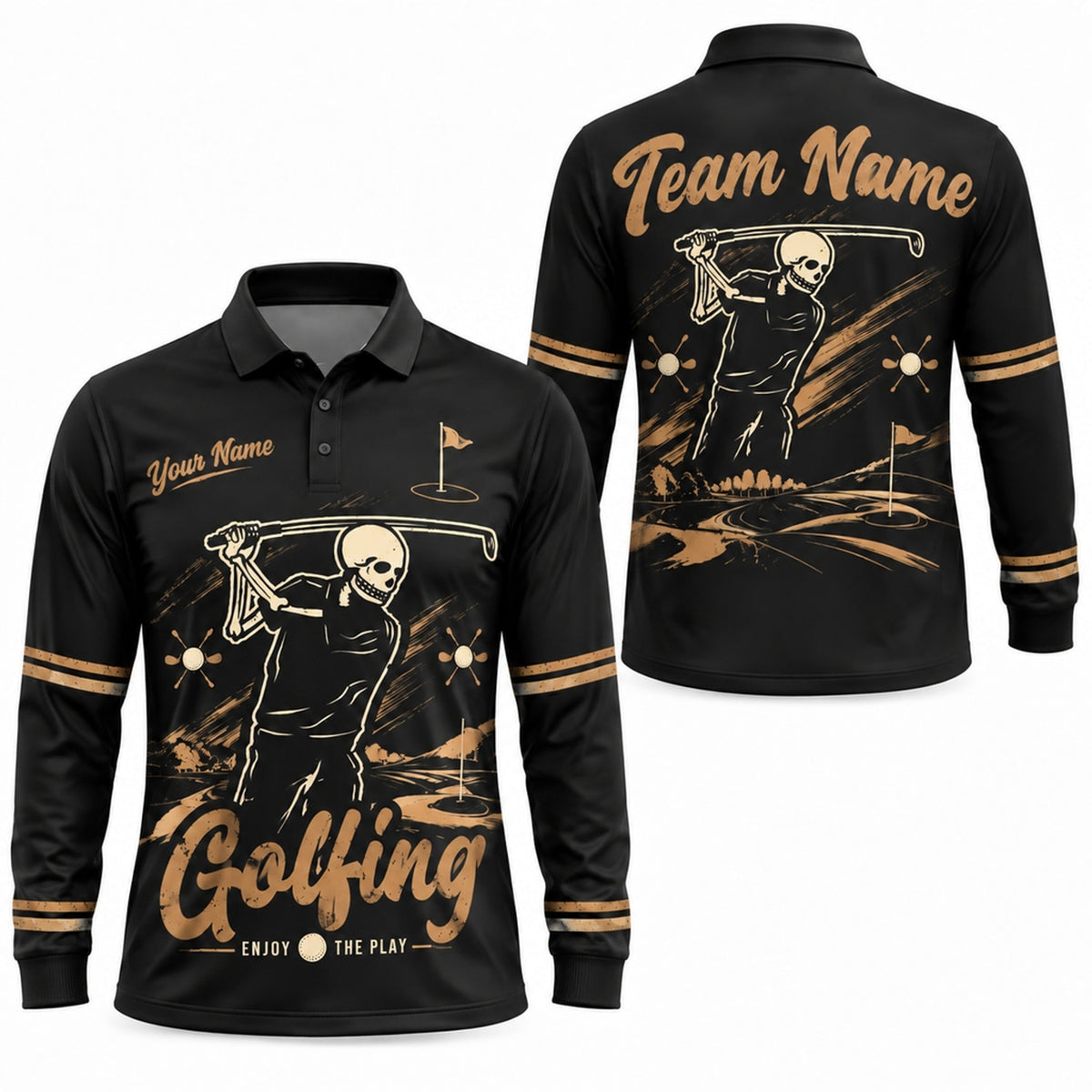 Skull Golfer Swing Sport Personalized Golf Polo Shirt Long Sleeve Polo