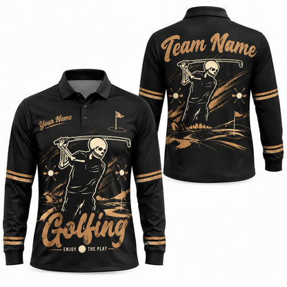 Skull Golfer Swing Sport Personalized Golf Polo Shirt Long Sleeve Polo