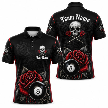 Skull Roses 8 Ball Graphic Personalized Billiard Polo Shirt