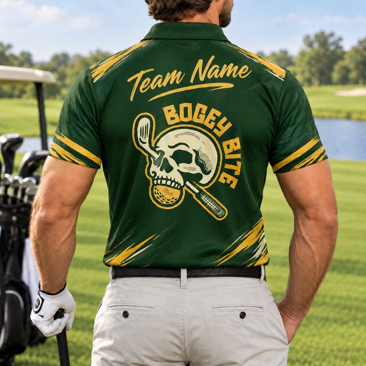 Skull With Golf Club Sport Personalized Golf Polo Shirt Back View