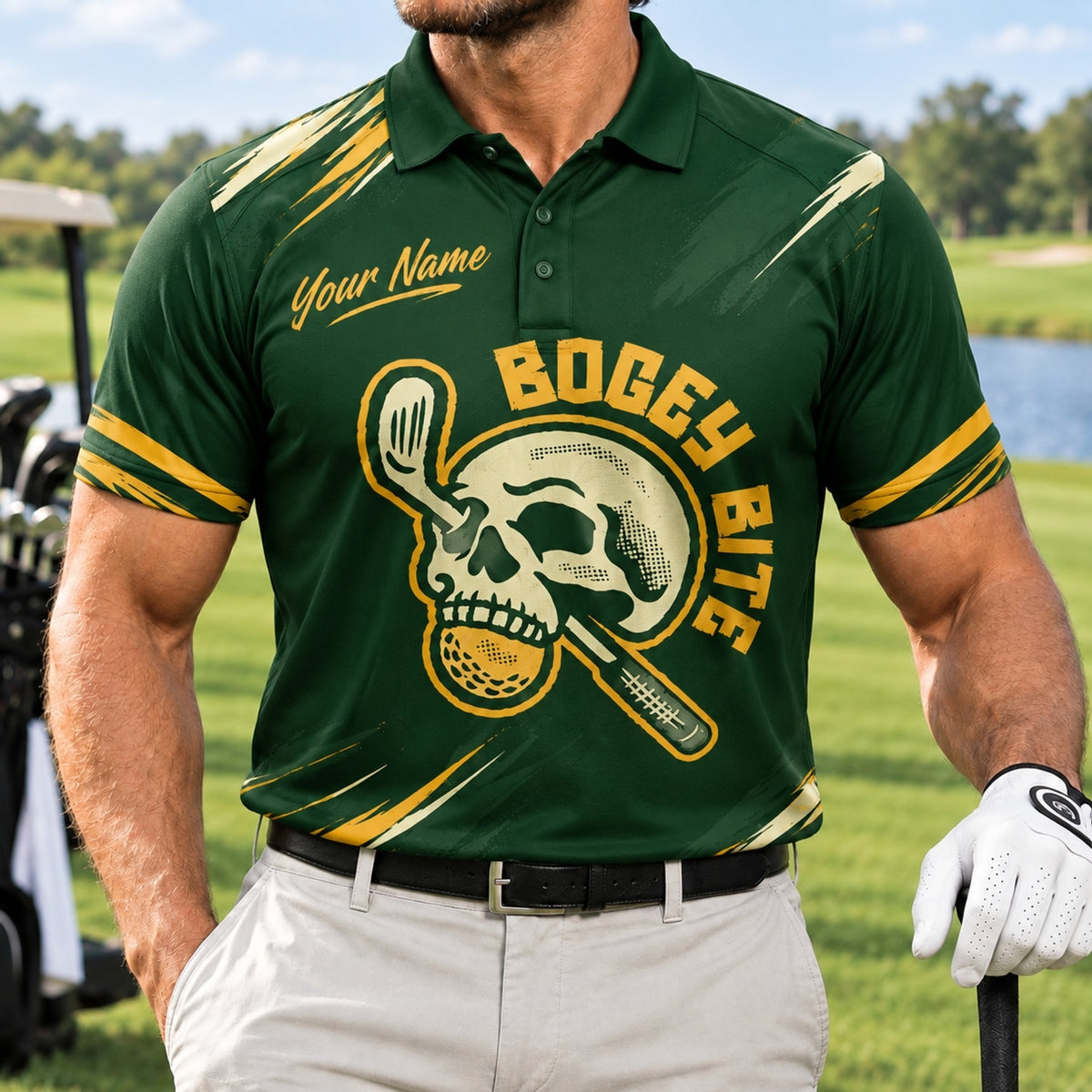 Skull With Golf Club Sport Personalized Golf Polo Shirt Front View