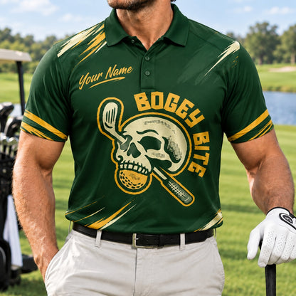 Skull With Golf Club Sport Personalized Golf Polo Shirt Front View