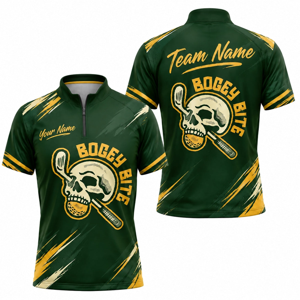 Skull With Golf Club Sport Personalized Golf Polo Shirt Jersey Zip 1 4 Collar
