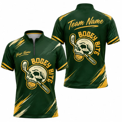 Skull With Golf Club Sport Personalized Golf Polo Shirt Jersey Zip 1 4 Collar