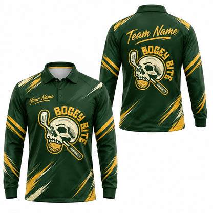 Skull With Golf Club Sport Personalized Golf Polo Shirt Long Sleeve Polo