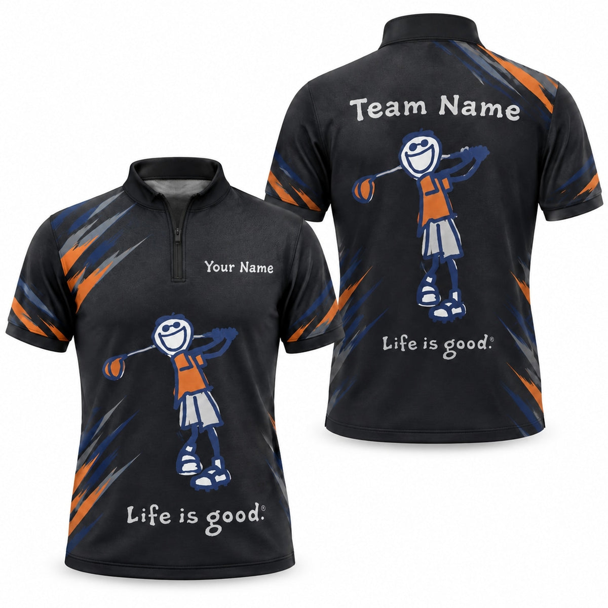 Smiling Golfer Illustration Sport Personalized Golf Polo Shirt Jersey Zip 1 4 Collar