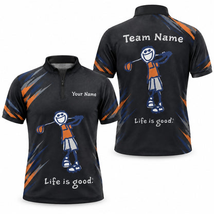 Smiling Golfer Illustration Sport Personalized Golf Polo Shirt Jersey Zip 1 4 Collar