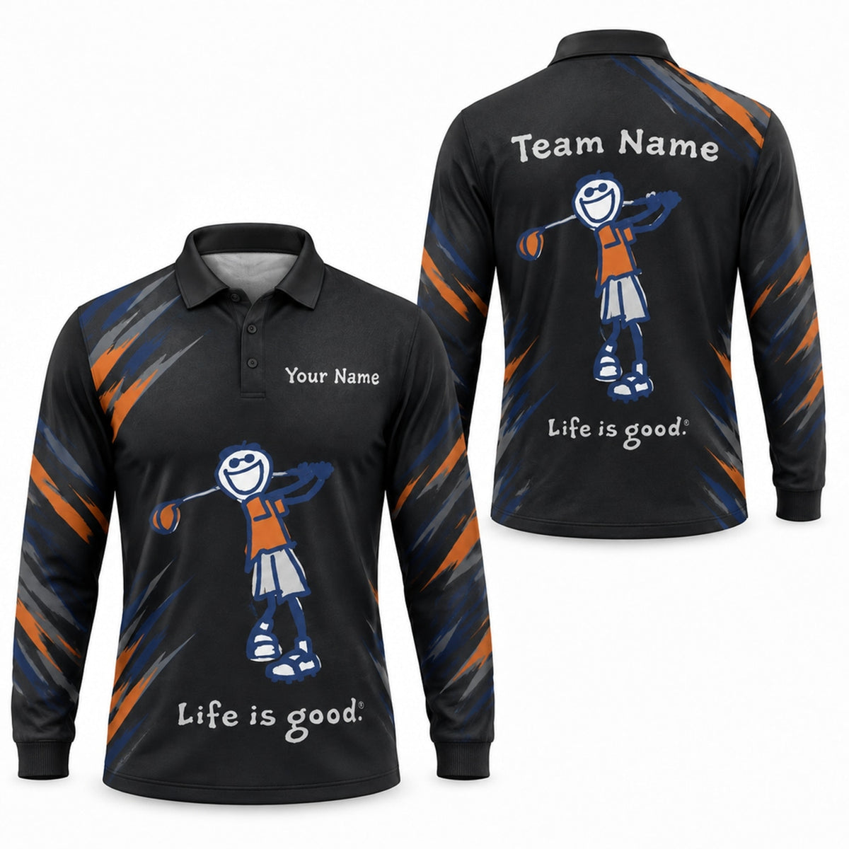 Smiling Golfer Illustration Sport Personalized Golf Polo Shirt Long Sleeve Polo