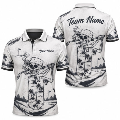 Smoking Skeleton Golfer Sport Personalized Golf Polo Shirt