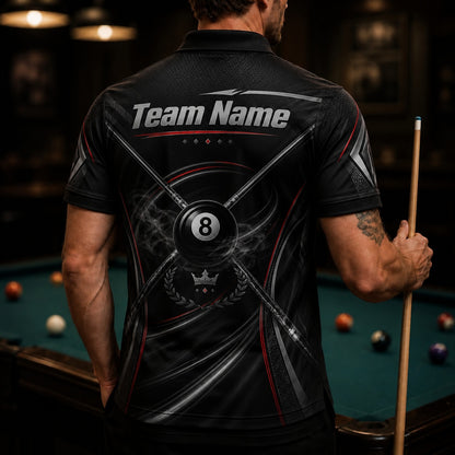 Smoky 8 Ball Cues Sport Custom Billiard Polo Shirt Back View