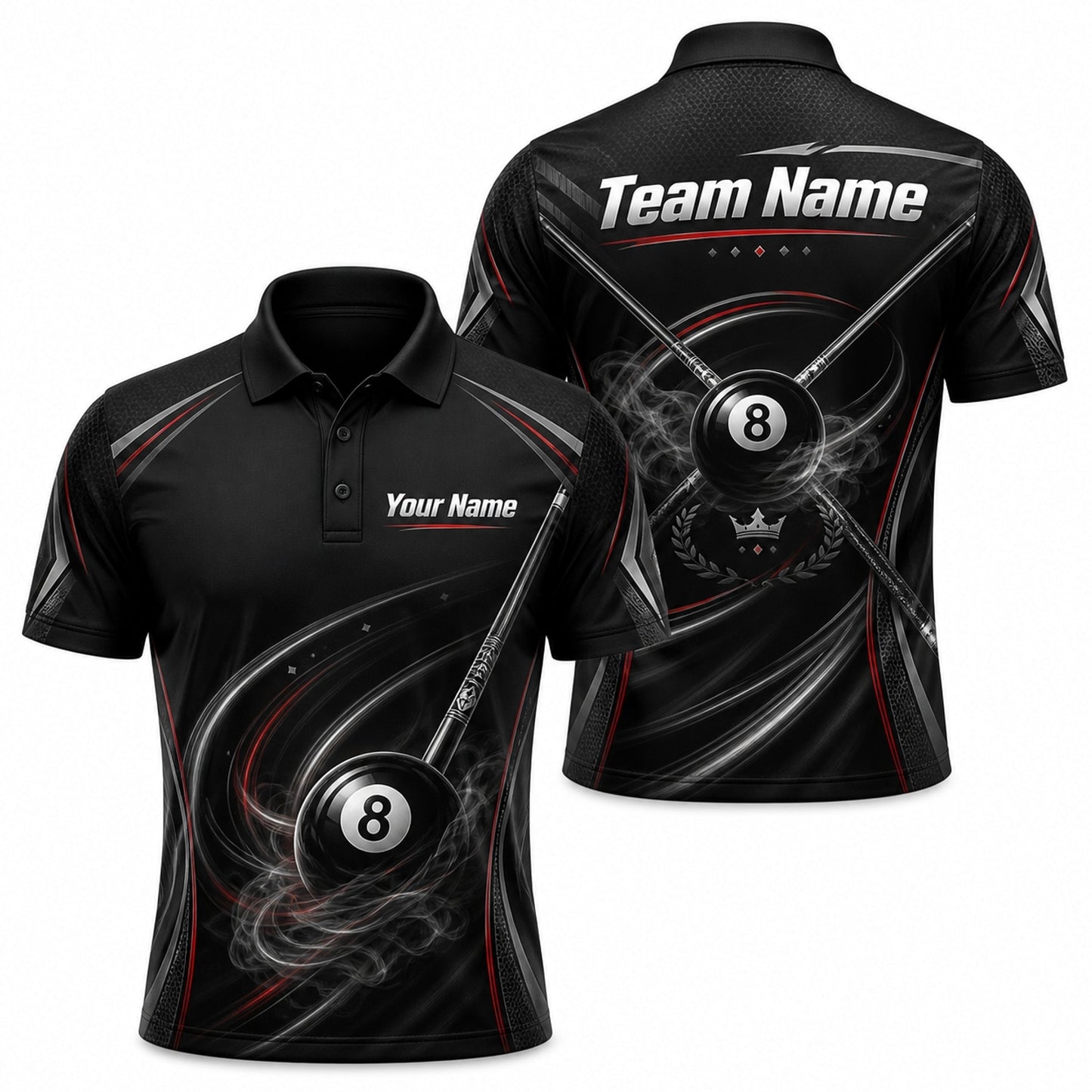 Smoky 8 Ball Cues Sport Custom Billiard Polo Shirt