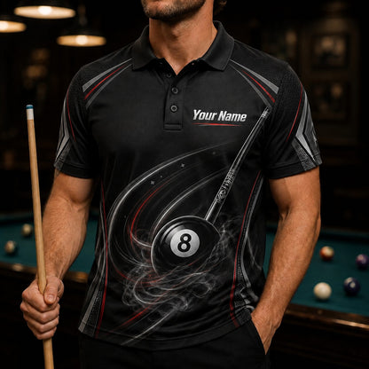 Smoky 8 Ball Cues Sport Custom Billiard Polo Shirt Front View