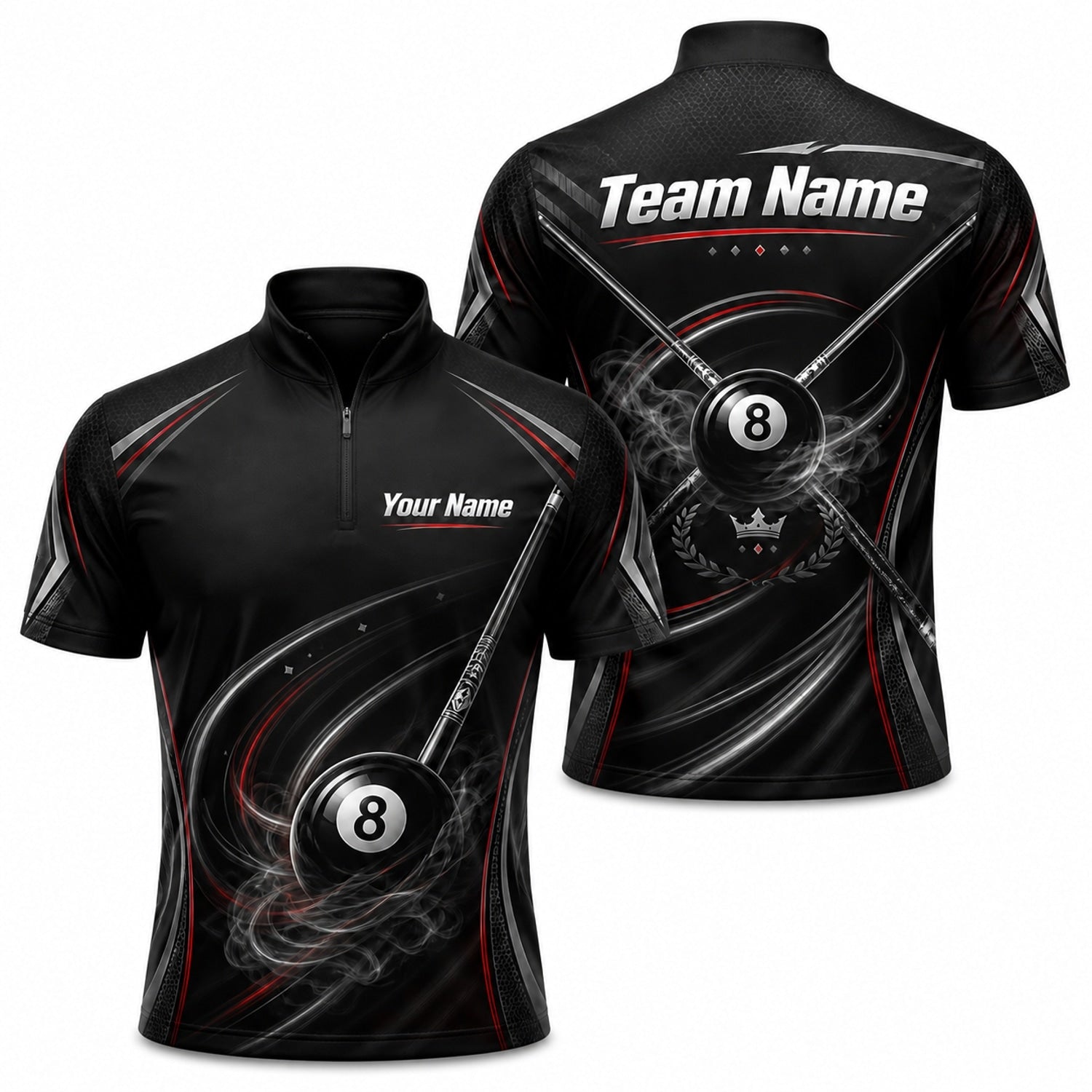 Smoky 8 Ball Cues Sport Custom Billiard Polo Shirt Jersey Zip 1 4 Collar