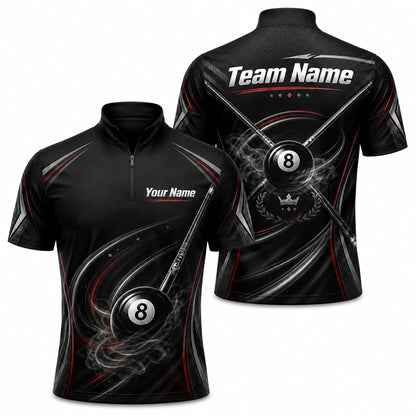 Smoky 8 Ball Cues Sport Custom Billiard Polo Shirt Jersey Zip 1 4 Collar