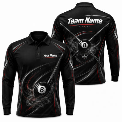 Smoky 8 Ball Cues Sport Custom Billiard Polo Shirt Long Sleeve Polo
