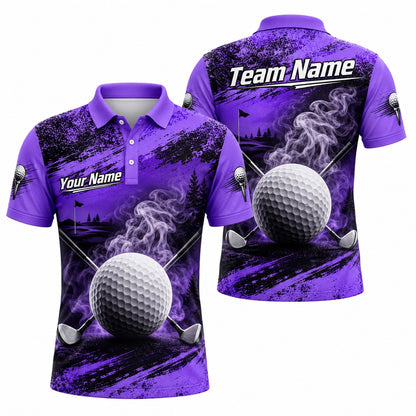 Smoky Golf Ball Crossed Clubs Sport Personalized Golf Polo Shirt