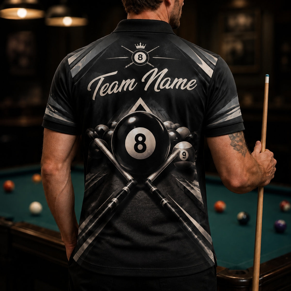 Snake 8-Ball Billiards Sport Custom Billiard Polo Shirt Back View