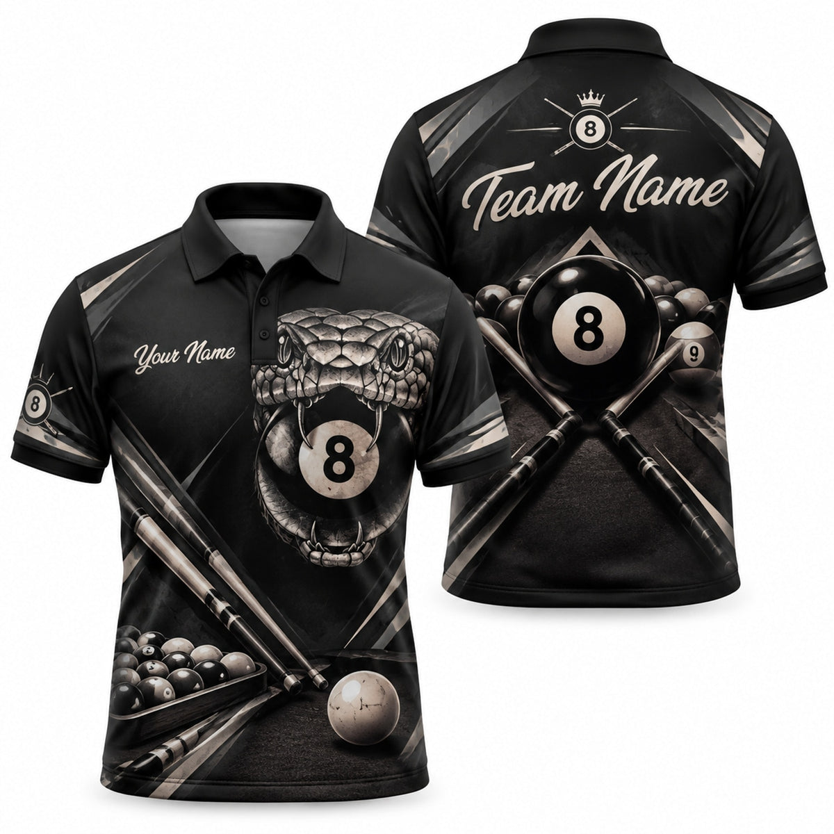 Snake 8-Ball Billiards Sport Custom Billiard Polo Shirt