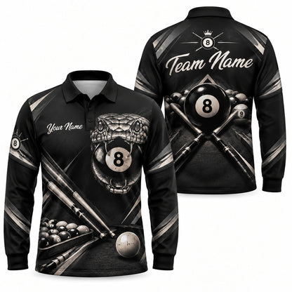 Snake 8-Ball Billiards Sport Custom Billiard Polo Shirt Long Sleeve Polo