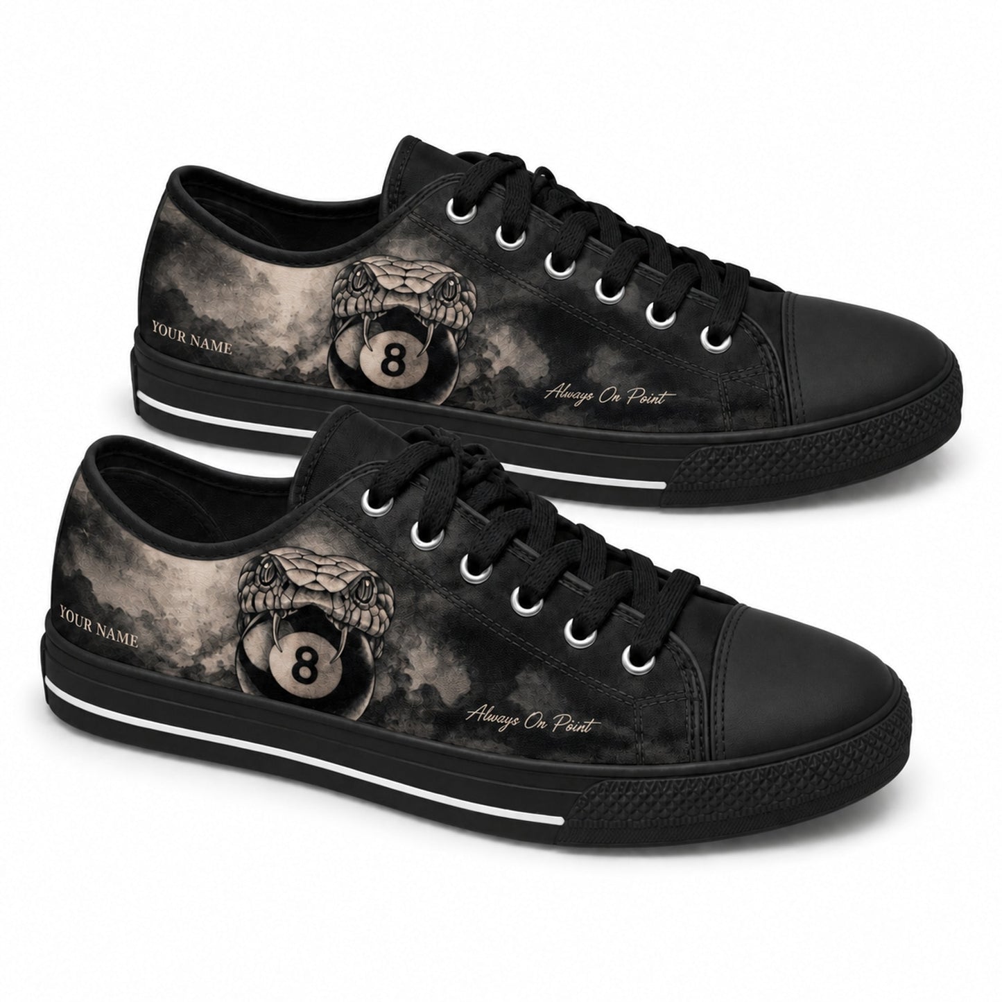 Snake Eight Ball Graphic Personalized Low Top Shoes Black Shoes
