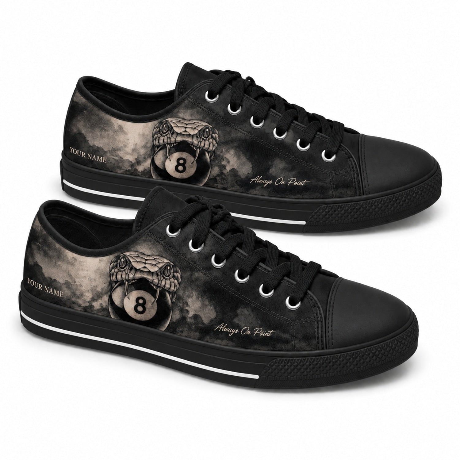 Snake Eight Ball Graphic Personalized Low Top Shoes Black Shoes