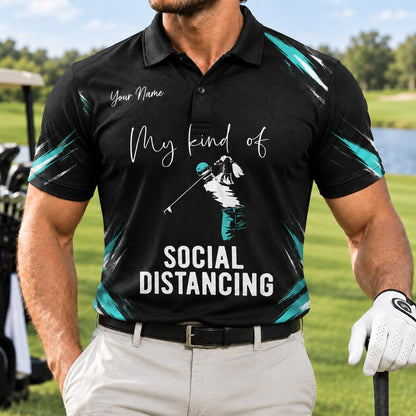 Social Distancing Golfer Sport Personalized Golf Polo Shirt Front View