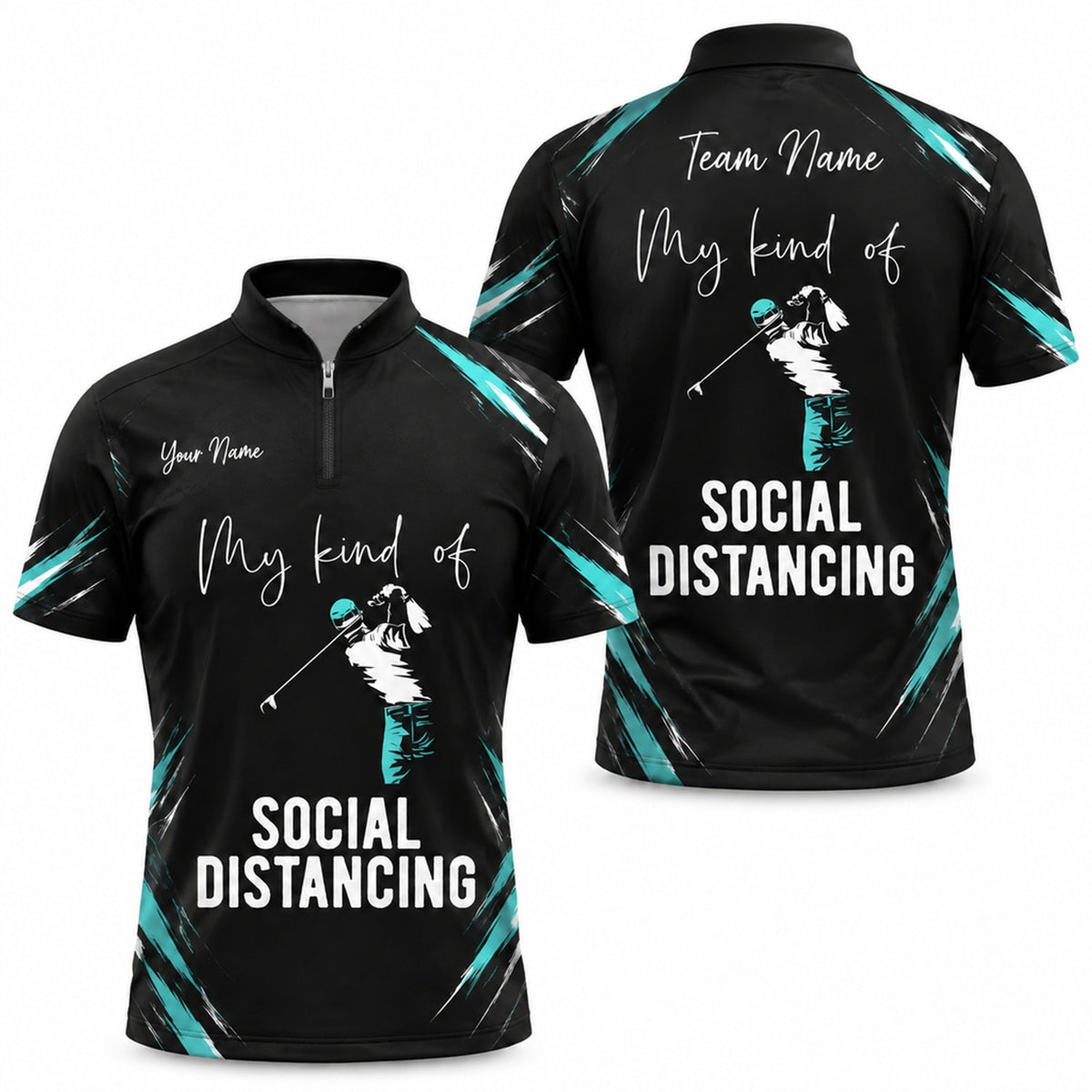 Social Distancing Golfer Sport Personalized Golf Polo Shirt Jersey Zip 1 4 Collar