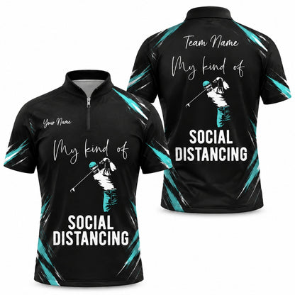 Social Distancing Golfer Sport Personalized Golf Polo Shirt Jersey Zip 1 4 Collar
