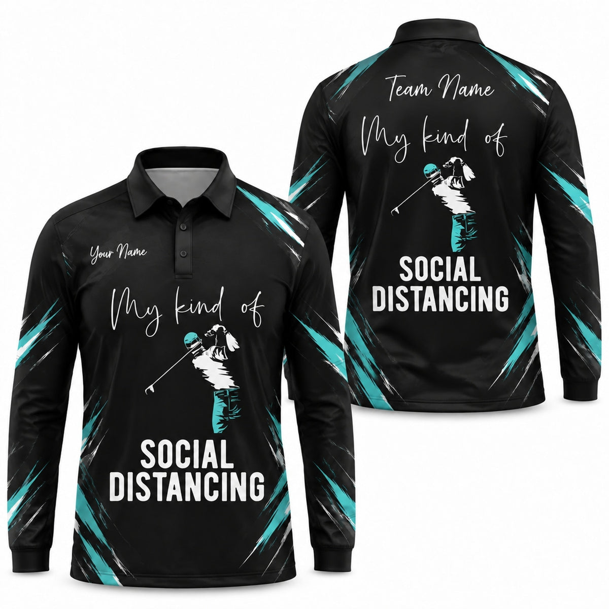 Social Distancing Golfer Sport Personalized Golf Polo Shirt Long Sleeve Polo