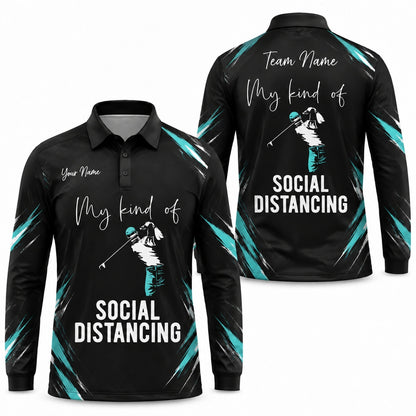 Social Distancing Golfer Sport Personalized Golf Polo Shirt Long Sleeve Polo