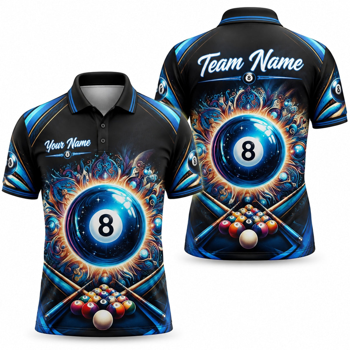 Solar 8 Ball Graphic Personalized Billiard Polo Shirt