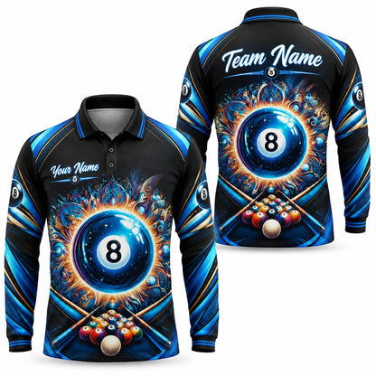Solar 8 Ball Graphic Personalized Billiard Polo Shirt Long Sleeve Polo