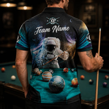Space Astronaut Billiards Graphic Personalized Billiard Polo Shirt Back View