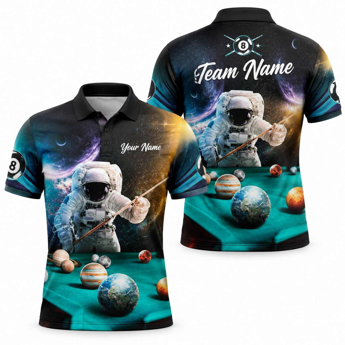 Space Astronaut Billiards Graphic Personalized Billiard Polo Shirt
