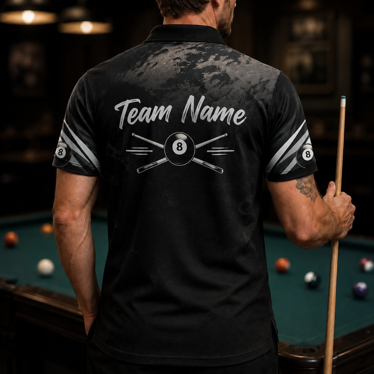 Space Billiards Astronaut Graphic Personalized Billiard Polo Shirt Back View