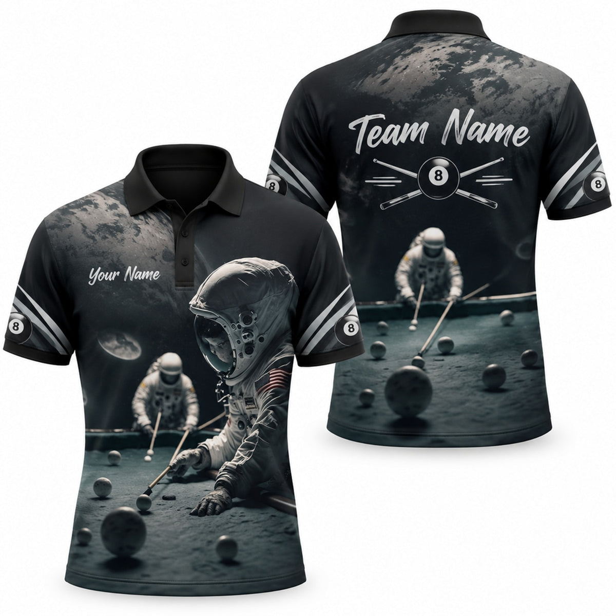 Space Billiards Astronaut Graphic Personalized Billiard Polo Shirt