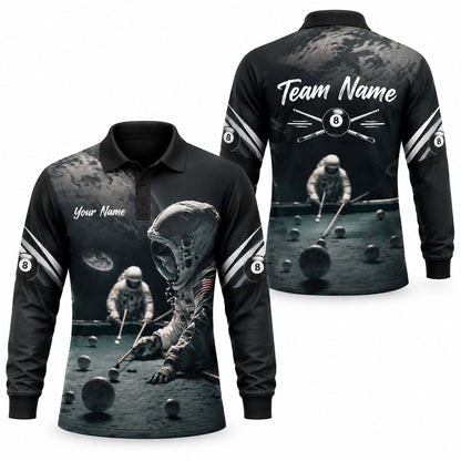 Space Billiards Astronaut Graphic Personalized Billiard Polo Shirt Long Sleeve Polo