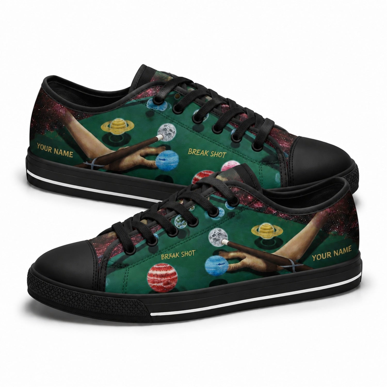 Space Billiards Cue Artistic Personalized Low Top Shoes Black Shoes