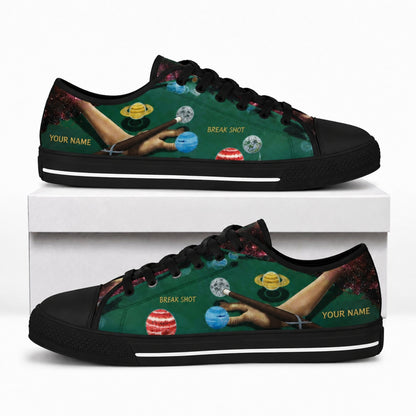 Space Billiards Cue Artistic Personalized Low Top Shoes Box Black
