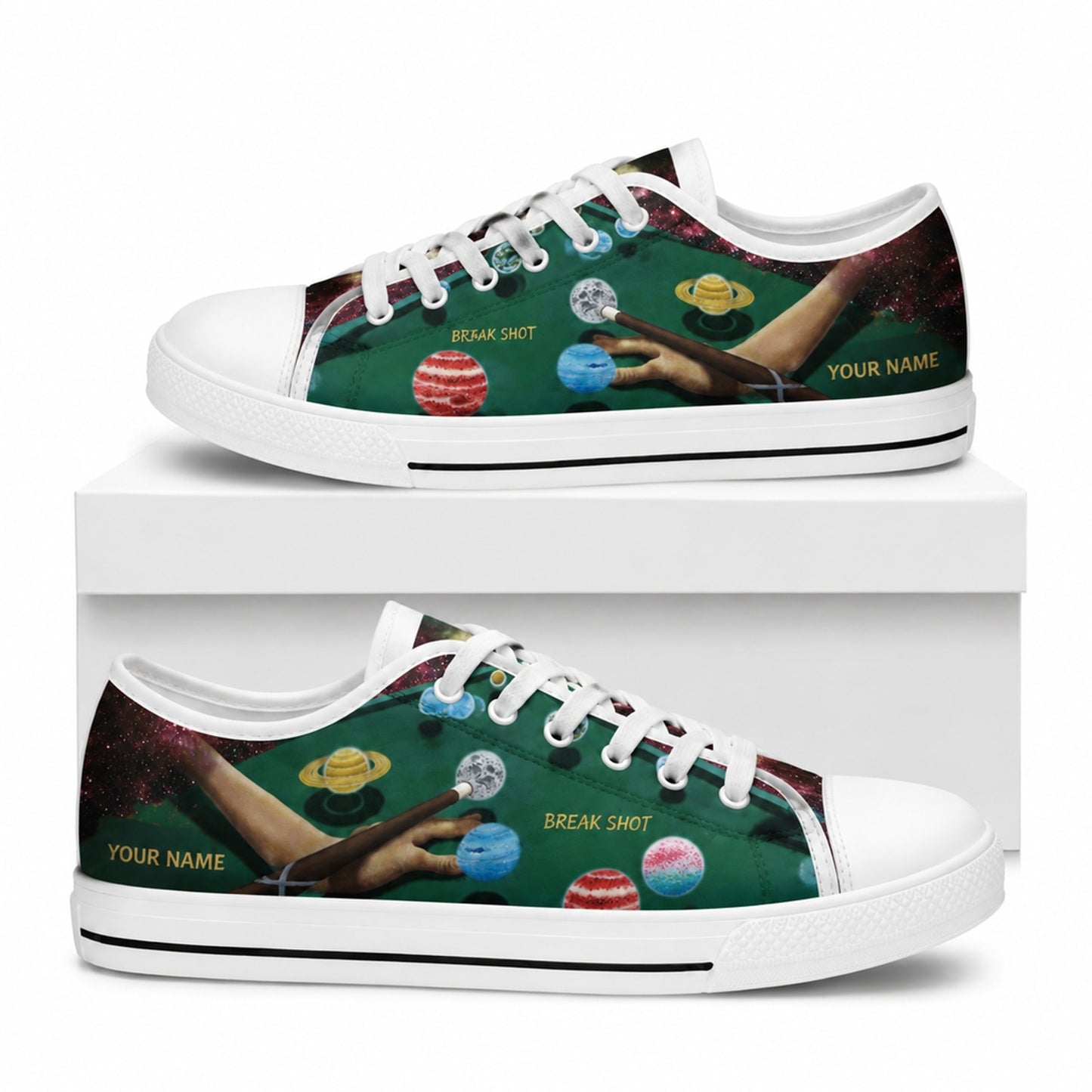 Space Billiards Cue Artistic Personalized Low Top Shoes Box White