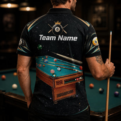 Space Billiards Table Graphic Personalized Billiard Polo Shirt Back View