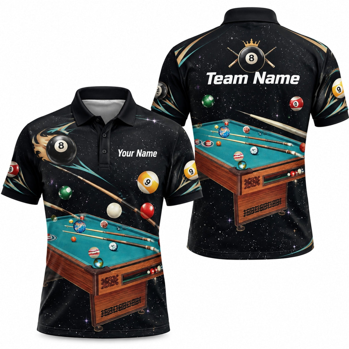 Space Billiards Table Graphic Personalized Billiard Polo Shirt