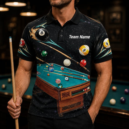 Space Billiards Table Graphic Personalized Billiard Polo Shirt Front View