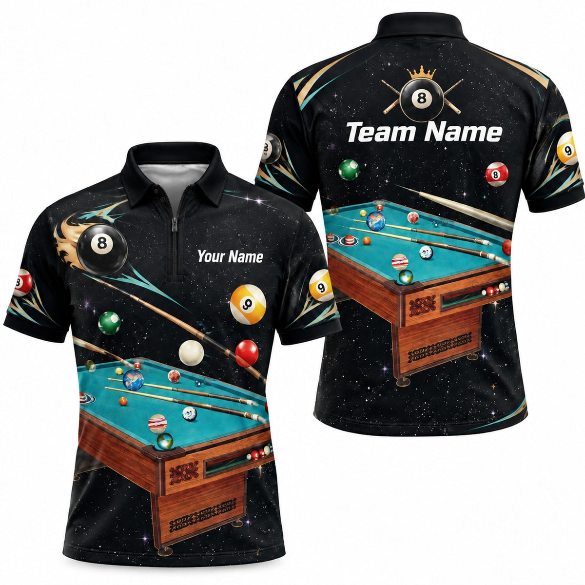 Space Billiards Table Graphic Personalized Billiard Polo Shirt Jersey Zip 1 4 Collar
