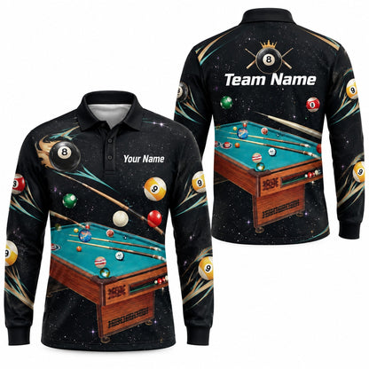 Space Billiards Table Graphic Personalized Billiard Polo Shirt Long Sleeve Polo