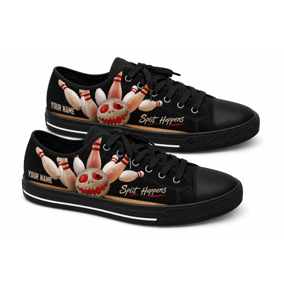 Split Happens Bowling Design Personalized Low Top Shoes Black Shoes