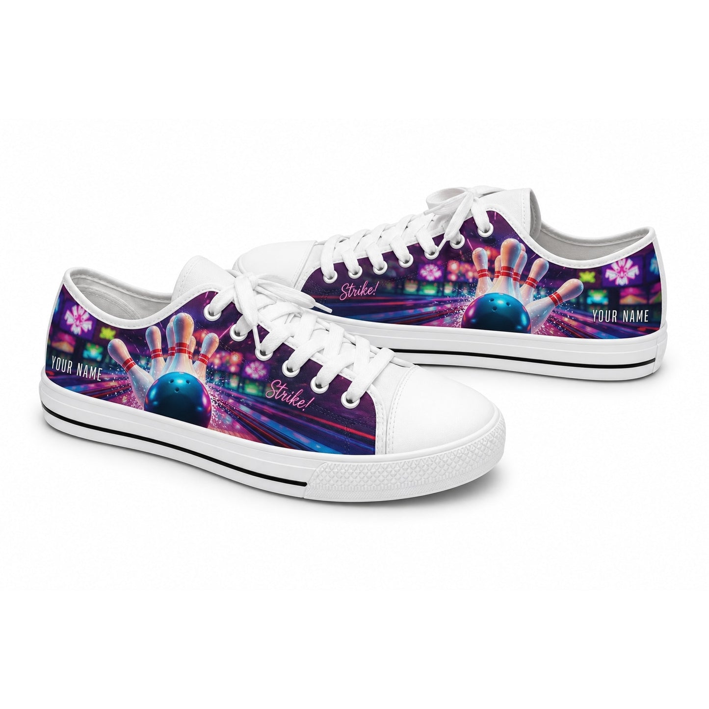 Strike Blue Bowling Design Graphic Personalized Low Top Shoes