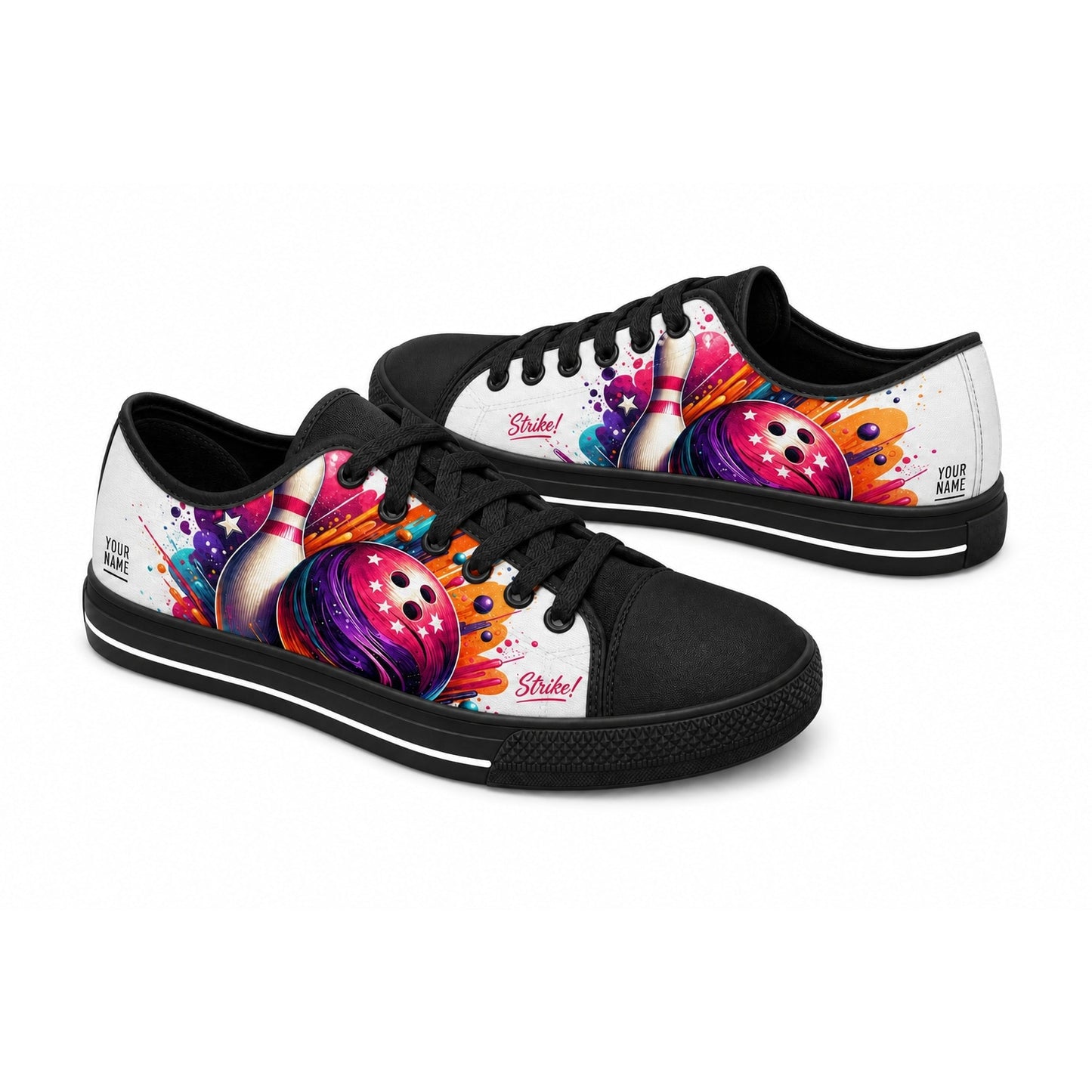 Strike Bowling Ball And Pin Graphic Personalized Low Top Shoes Black Shoes