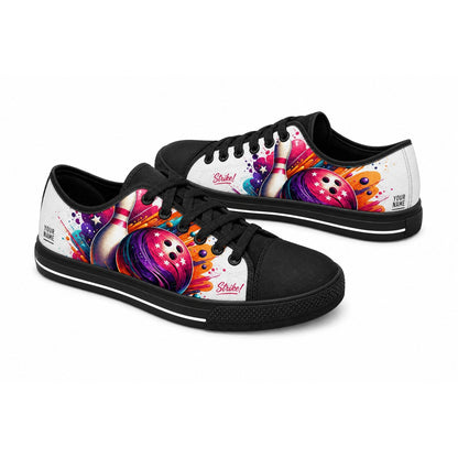 Strike Bowling Ball And Pin Graphic Personalized Low Top Shoes Black Shoes